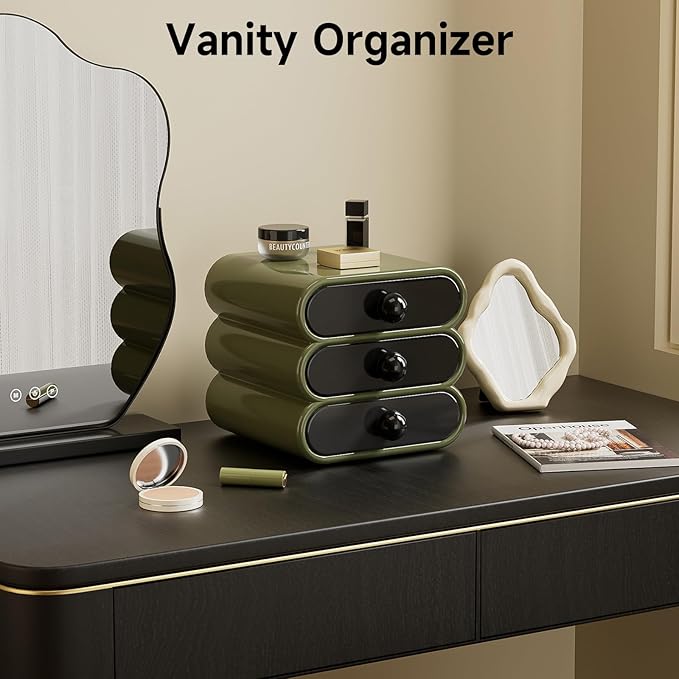 3-Drawer Desktop Organizer, Compact Vanity Drawer Organizer for Makeup, Small Plastic Drawer Containers for Bathroom, Cabinet