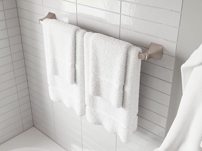 Pfister Bruxie Bath Towel Bar for Bathroom, 24-Inch, Wall-Mounted, Screw-in, Spot Defense Brushed Nickel Finish, BTBBIE2GS