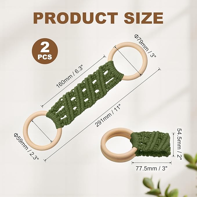 uxcell 2Pcs Kitchen Dish Towel Holder, 11"x3" Crochet Towel Ring with Hanging Loop for Cabinet House Oven Stove Door, Army Green