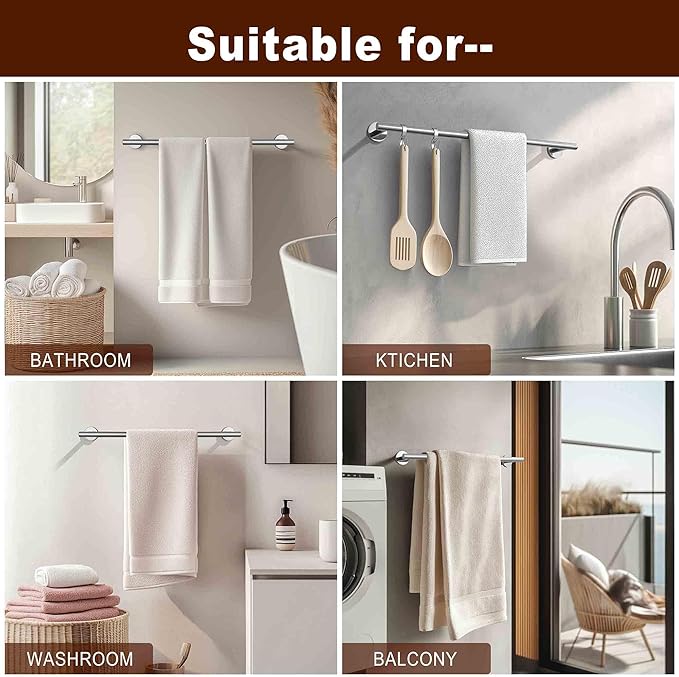 SEIDO Anti-Dropping Towel Holder with 33.3" Hanging Length, Stainless Steel Towel Bar for Bathroom Wall, Double Locking Design Towel Rack for Bathroom, Brushed Nickel, 36 Inch, 2pc