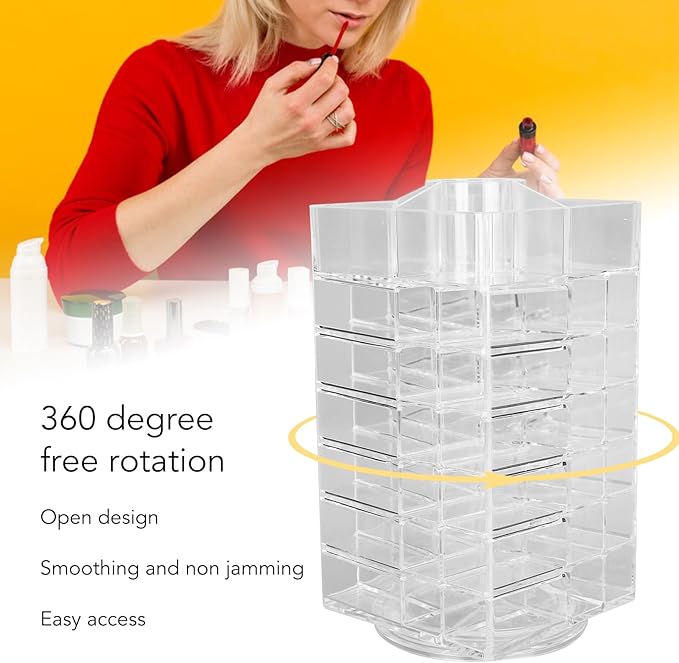 banapoy Acrylic Lipstick Tower Holder, 53 Slots 360 Rotating Makeup Cosmetic Lipsticks Organizer Rack, Lipgloss Storage Container Display for Girls Women