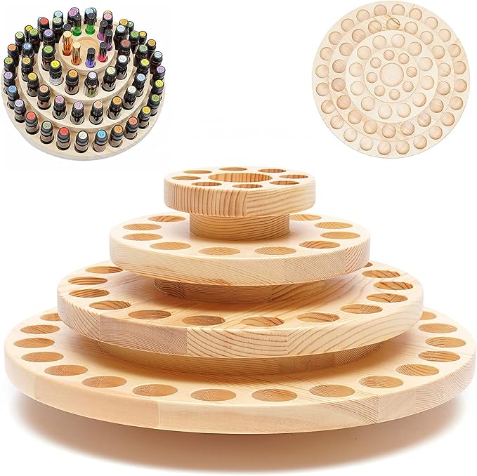 YIYIBYUS Wood Essential Oil Box, 63 Slot Display Stand Rack for Essential Oil Bottles Holder,Essential Oil Bottle Container Wooden Storage Case Box Organizer,Essential oil rotating display stand