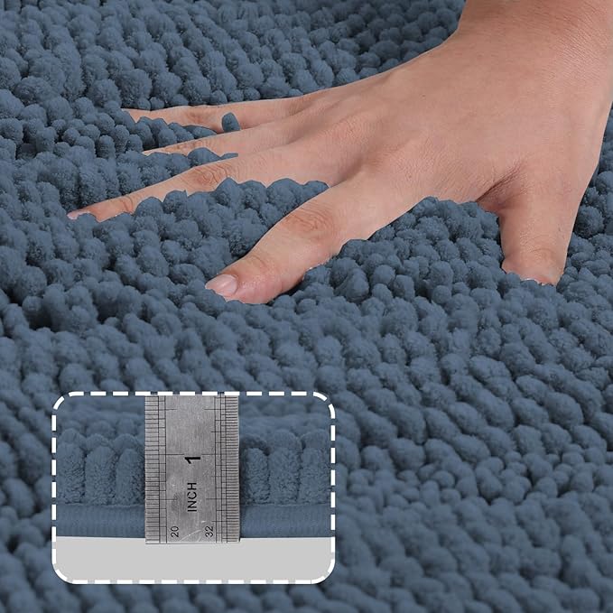 Turquoize Chenille Bath Rugs Shaggy Bathroom Rugs Non Slip Bath Mat for Bathroom 24 x 36 Blue Indigo Rug for Extra Soft and Absorbent Area Rug, 24"x 36", Blue Indigo