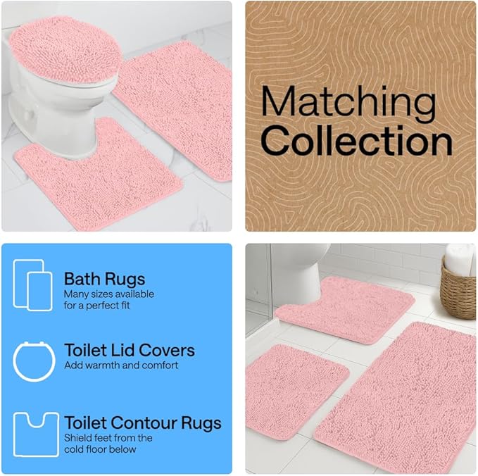GORILLA GRIP Bath Rug Mat 36x24, Soft Absorbent Chenille, Quick Dry Microfiber Mats, Rubber Backing Washable Shower Floor Rugs, Bathmat Runner, US Designed Bathroom Home Decor Accessories Light Pink