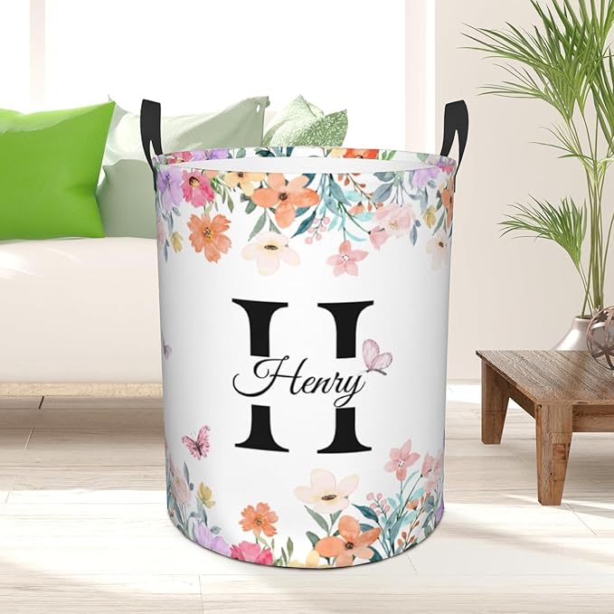 Custom Name Laundry Basket, Personalized Collapsible Laundry Hamper with Name for Bathroom Bedrooms, Customized Dirty Clothes Hamper Storage Basket Gifts for Kids Boys Girls Baby Men Women