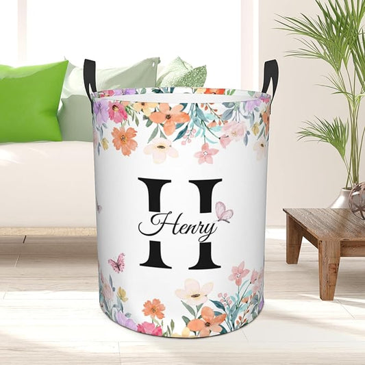 Custom Name Laundry Basket, Personalized Collapsible Laundry Hamper with Name for Bathroom Bedrooms, Customized Dirty Clothes Hamper Storage Basket Gifts for Kids Boys Girls Baby Men Women