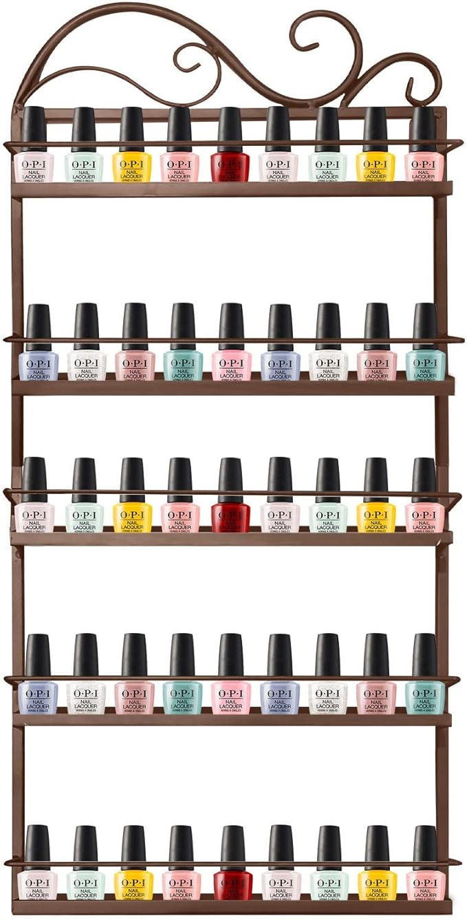 ERYTLLY Wall Mounted Nail Polish Rack, Rectangle Nail Storage Organizer, Salon Shelf Organizer (Brown)