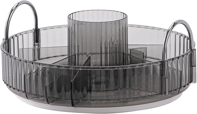 INVSSENE 360 Rotating Makeup Organizer, Large Capacity Bathroom Organizer Countertop, 1 Tier Make Up Organizers and Storage for Vanity, for Perfume, Skincare, Cosmetics, Lipsticks, Smoky Gray