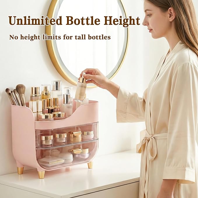 Makeup Organizer for Vanity with Large Smooth Drawers Extra Large Skincare Organizer for Bathroom Countertop and Dresser, Crystal Clear Cosmetic Storage Display Case for Beauty Products