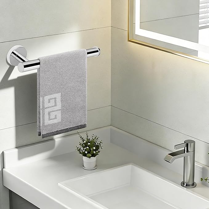 NearMoon Hand Towel Holder/Towel Ring, Thicken Stainless Steel Hand Towel Bar for Bathroom, Rustproof Wall Mounted Towel Rack, Contemporary Style Bath Accessories, 9 Inch (1 Pack, Chrome Finish)