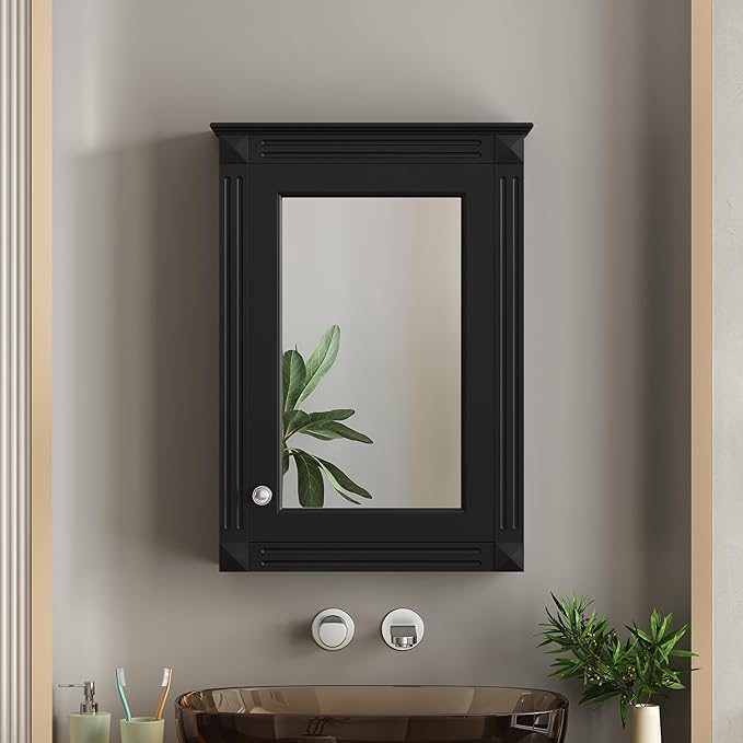 Merax Bathroom Medicine Cabinet with Mirror Door & Adjustable Shelves, 20" x 28" Wall Mounted Bathroom Storage Cabinet with Mirror, Over The Toilet