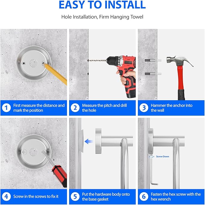 Towel Rings for Bathroom Wall Mount, SUS 304 Stainless Steel Hand Towel Holder, Modern Shower Hardware, Chrome, 1-Pack