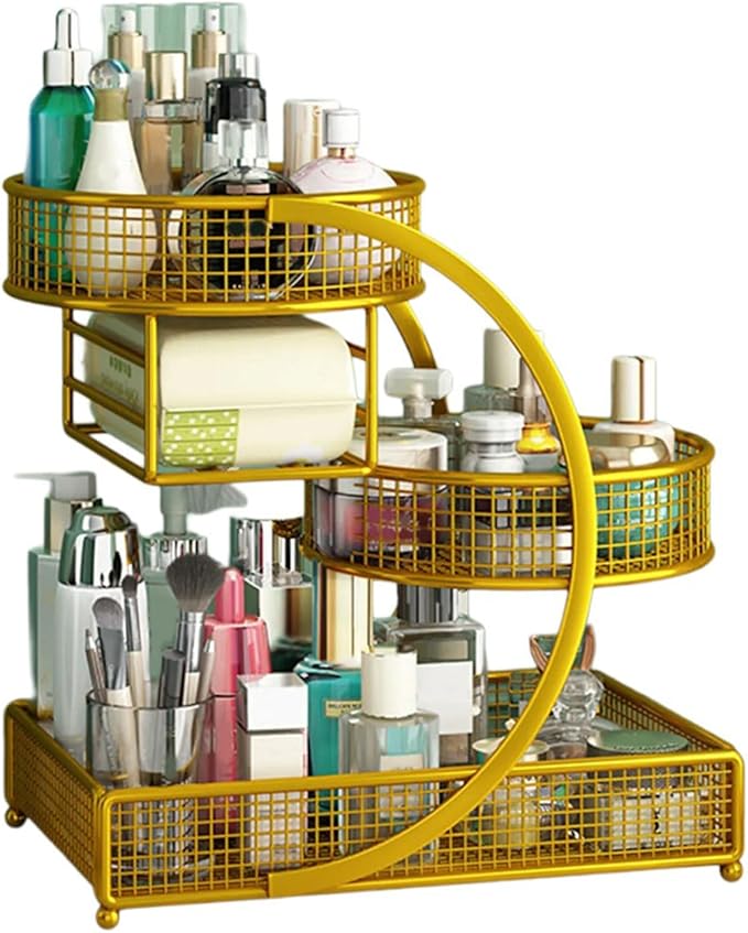 Multiple Tiers Metal Cosmetic Organizers Modern Storage Rack For Skincare Lipsticks Bathroom Countertop Without Tool