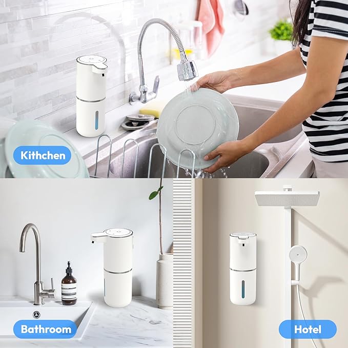 2 Pack Automatic Foaming Soap Dispenser,Touchless Foam Soap Dispenser,12.8oz Rechargeabled Wall Mounted Smart for Bathroom and Kitchen Dish Soap,Easy for Toddlers(White)