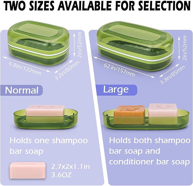AIDIMMING Shampoo & Conditioner Bar Dish,Large Travel Soap Case for Duke Cannon Soap,Shampoo Soap Holder is Compatible with The Kitsch Shampoo bar for Travel, Camping, Gym, Bathroom (Max, Green)