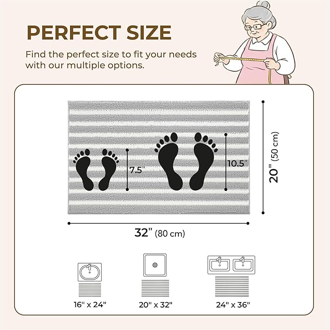 GRANNY SAYS Striped Bathroom Rugs Non Slip, 20" x 32", Bath Rugs for Bathroom Washable, Bath Mats for Floor, Microfiber Bath Mat for Tub, Absorbent Bath Rugs for Shower Room, Grey