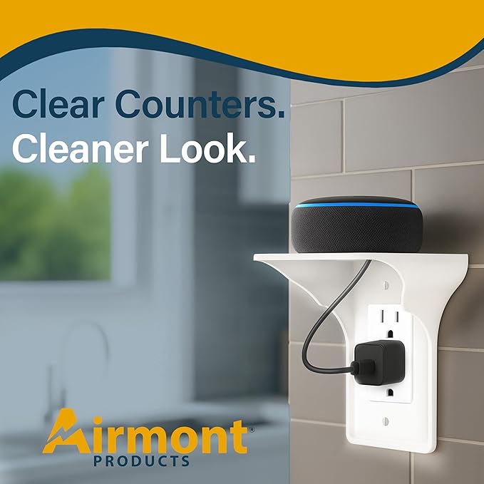 Outlet Shelf ?€? Wall Mount Organizer for Echo Dot, HomePod Mini, Alexa and Smart Home Devices ?€? Bathroom Space Saver, Renter-Friendly for Kitchen, Bedroom, Office