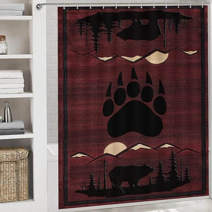 Rustic Retro Cabin 4 Piece Shower Curtain Sets, Non-Slip Rugs, Toilet Lid Cover and Bath Mat, Durable and Waterproof, for Bathroom Decor Set One Size