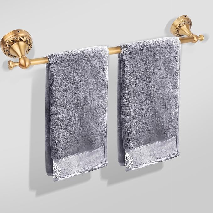 Antique Brass Towel Bar Wall Mount, Adjustable 13-24 inch Bath Towel Rod Holder, Vintage Gold Decorative Bathroom Accessories
