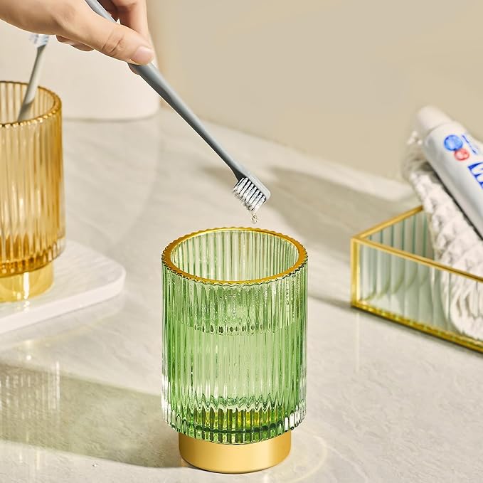 Makeup Brush Holder Organizer,Toothbrush Holders,Desk Pen Pencil Holder,Multifunctional Vintage Glass Brush Cup（S+L/Milky White/A3-5-US）