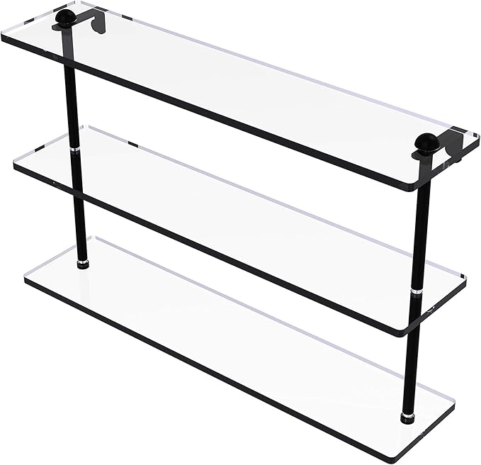 Allied Brass RC-5/22-BKM 22 Inch Triple Tiered Glass Shelf, Matte Black