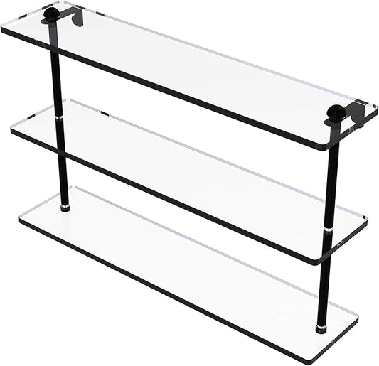 Allied Brass RC-5/22-BKM 22 Inch Triple Tiered Glass Shelf, Matte Black