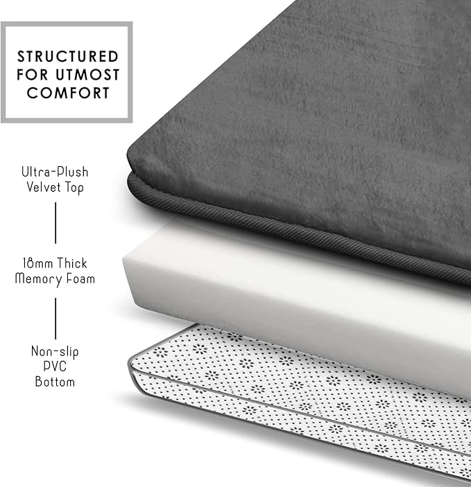 Clara Clark Bathroom Rugs, Velvet Memory Foam Bath Mat, Non-Slip Bath Rugs, Machine Wash, Dries Quickly, Ultra Soft Plush Bath Mats for Bathroom,