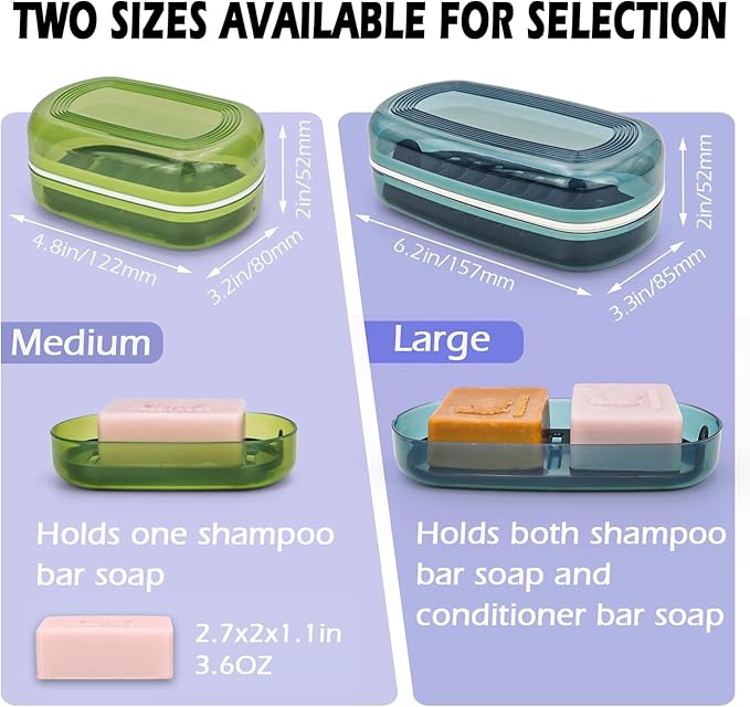 AIDIMMING Shampoo & Conditioner Bar Case, Large Plastic Travel Soap Case with Lid, Fits Duke Cannon Soap bar, Kitsch Shampoo Bar, for Travel, Camping, Gym, and Bathroom (Max, Blue)