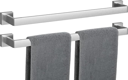 Towel Bar 2 Pack for Bathroom 24 Inch Brush Nickel Towel Holder 12/16/20/24/28/32/36 In Stainless Steel SS304 Rustproof Towel Rack Modern Square Towel Rod for Bathroom Wall(2, Brushed Nickel, 24 Inch)