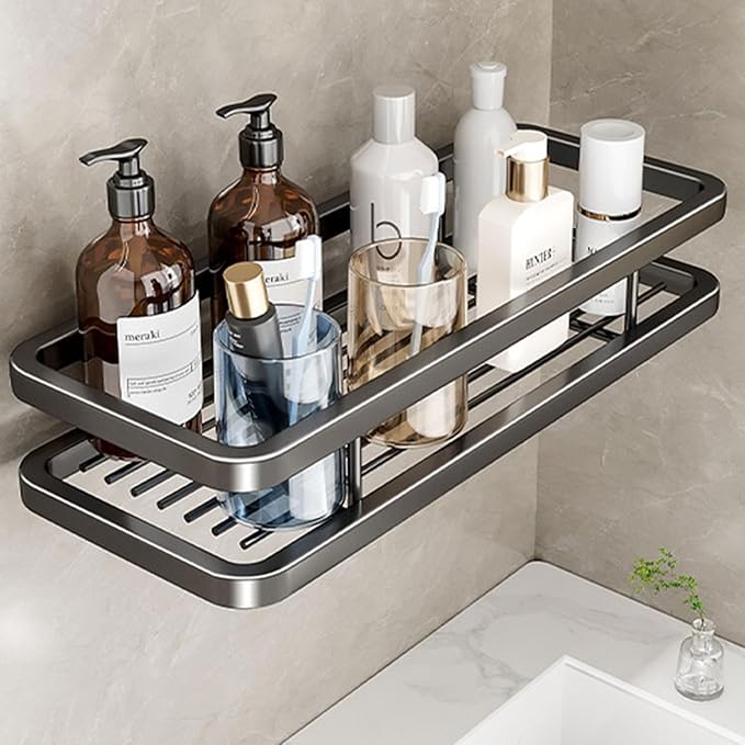 Wall Mounted Bathroom Shelves, Bathroom Storage Box with Protection Railing, Freestanding Kitchen Organizer (Color : 7.8inch, Size : Gray Single)