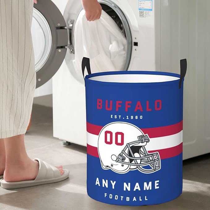 Custom Buffalo Laundry Hamper - Personalized Football Style Laundry Basket - Customized Name and Number - Dirty Clothes Hamper Waterproof Large Capacity Hamper for Bedroom Bathroom Living Room