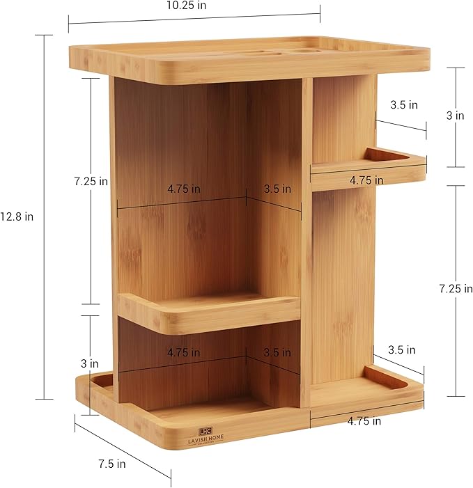 Makeup Organizer - Rotating Eco-Friendly Compact Modern Bamboo Skincare Cosmetic and Vanity Carousel for Bedroom, Bathroom, and Dorm by Lavish Home