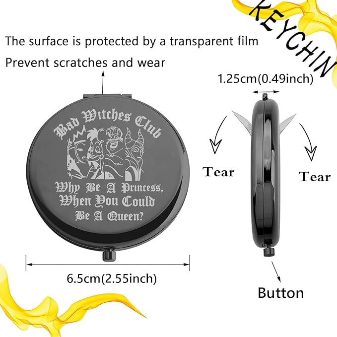 KEYCHIN Villains Club Pocket Mirror Evil Queen Fans Gifts Bad Witches Club When Be A Princess When You Could Be A Queen Compact Makeup Mirror (Bad Witches-BL)