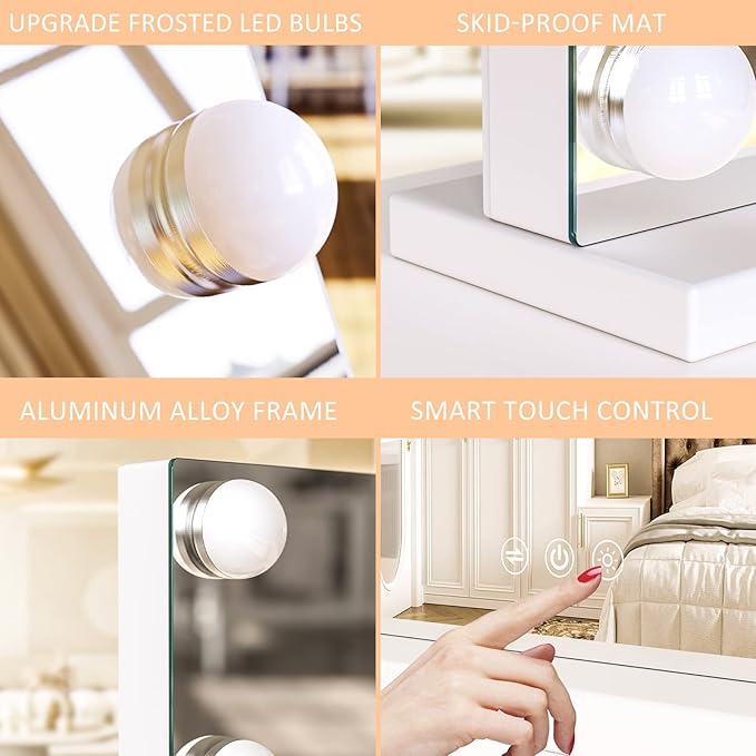Gvnkvn Vanity Mirror with Lights Lighted Makeup Mirror with 15 Dimmable LED Bulbs,3 Color Lighting Modes,USB Charging Port Touch Control,Sturdy Metal Frame Design 24x18 Inch,White