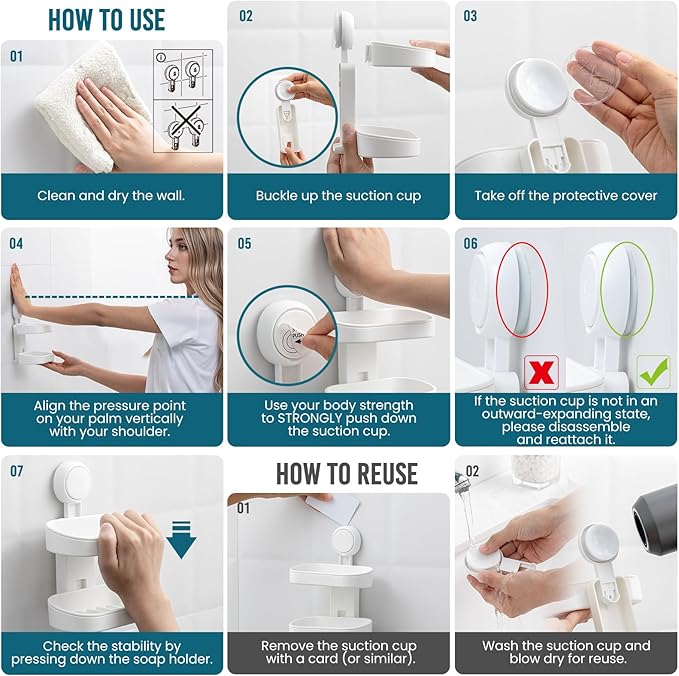 TAILI Soap Holder Soap Dish for Shower, Suction Cup Soap Holder for Shower Wall, Bathroom Accessories, Removable Strong Hold Soap Saver, Drill Free Double Soap Dish, White 2 Layer