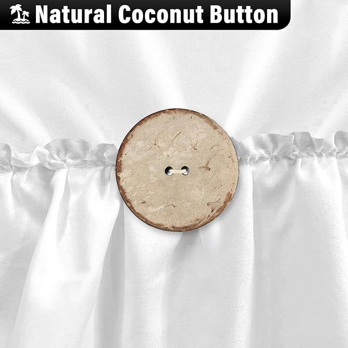 Seasonwood White Ruffle Shower Curtain Farmhouse Shower Curtain 72 X 78 inch Fabric Shower Curtains with Buttons & White Ruffles for Bathroom Bathtubs Decor Accessory