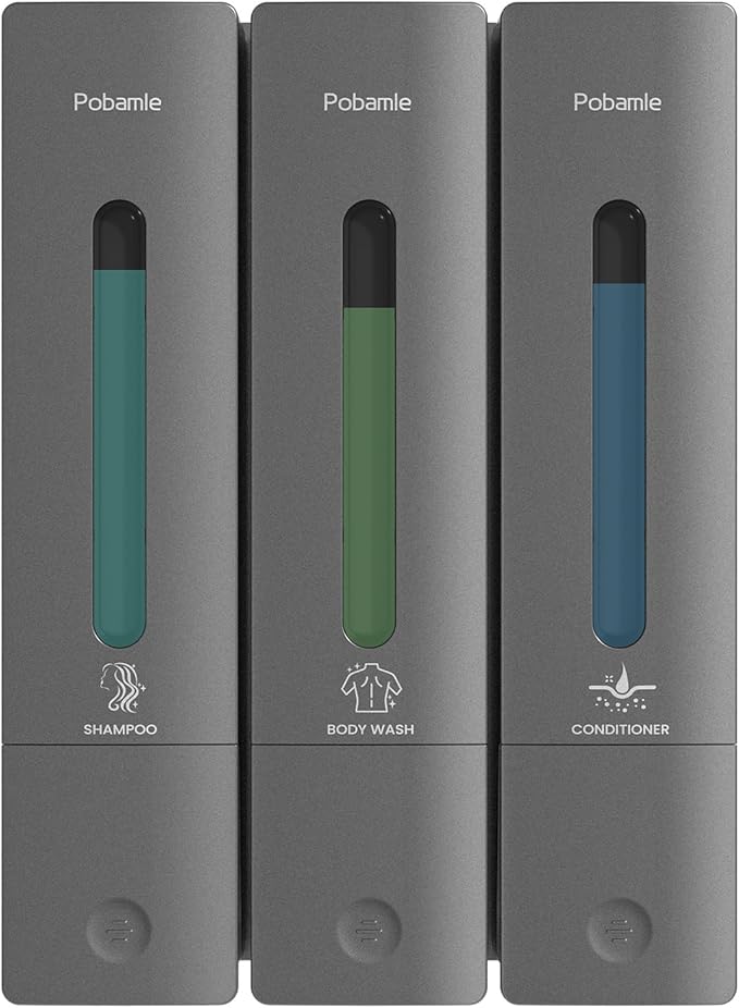 Shampoo and Conditioner Dispenser - Shower Soap Dispenser Wall Mounted No Drill - Shampoo Conditioner Body Wash Dispenser 3 Chamber - Easy Install for Bathroom Hotel Gungrey 1200ml