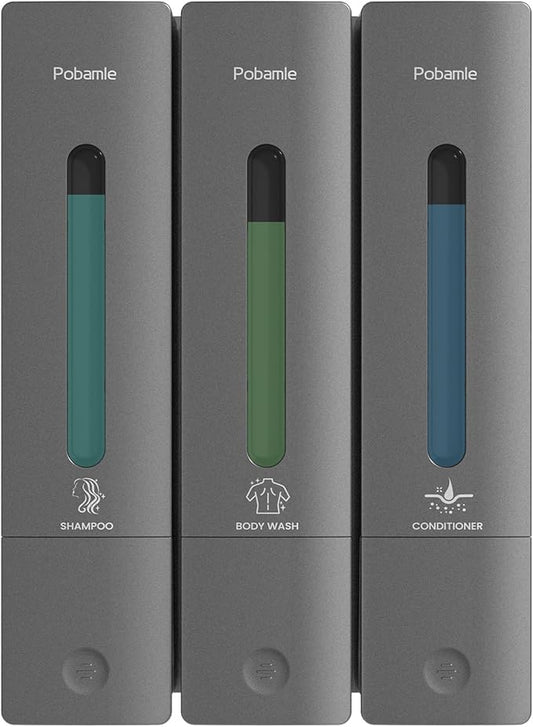 Shampoo and Conditioner Dispenser - Shower Soap Dispenser Wall Mounted No Drill - Shampoo Conditioner Body Wash Dispenser 3 Chamber - Easy Install for Bathroom Hotel Gungrey 1200ml