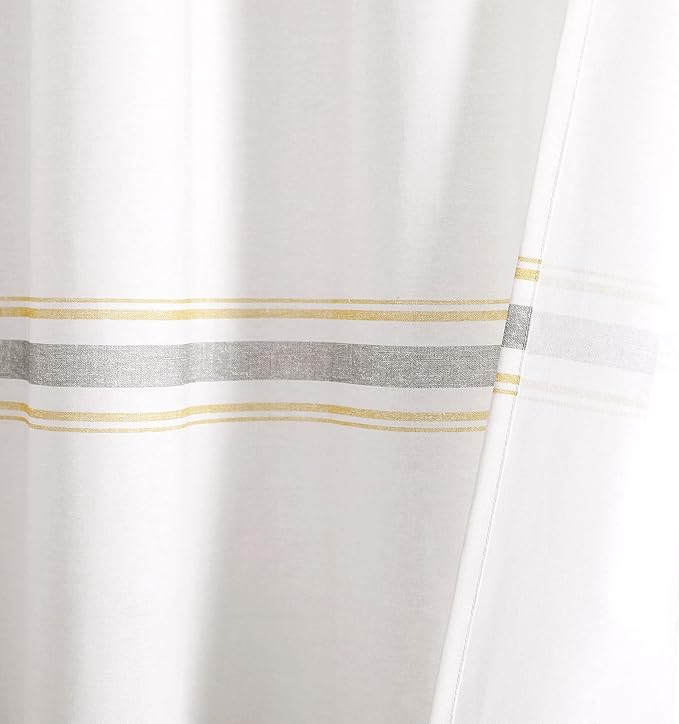 Lush Decor Farmhouse Stripe Cotton Shower Curtain, 72" W x 72" L, Yellow & Gray - Striped Bathroom Curtain - Fabric Shower Curtains - Farmhouse Bathroom Decor