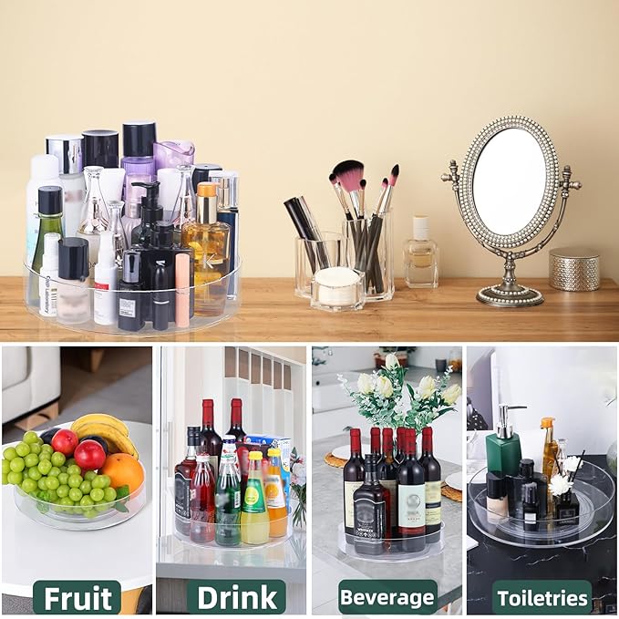 Makeup Organizer Countertop, Makeup Organization for Vanity，360°Rotating Makeup Organizer, Perfume Organizer, Skincare Organizers, Bathroom Counter Organizer, 11 inch Acrylic Clear Rotating Organizer