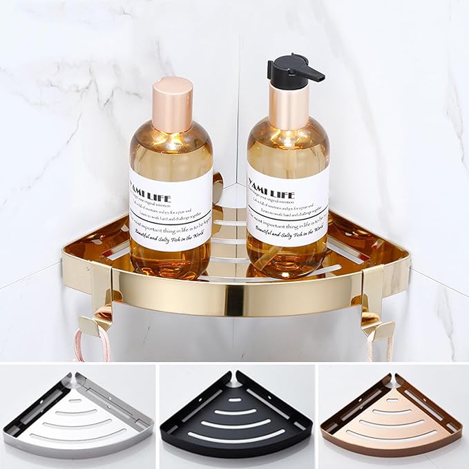 Bathroom Triangular Shelf Toilet Corner Storage, Mirror Small Triangle Single-Layer with Hook