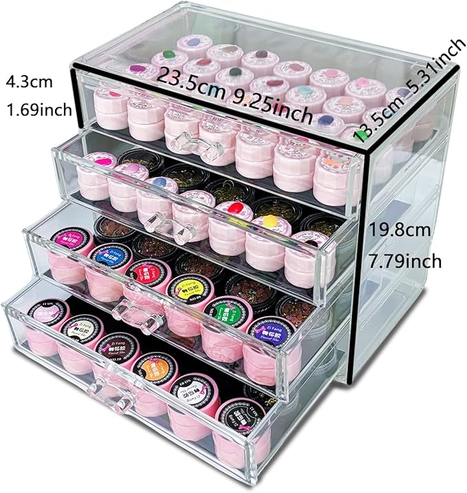 4 Tier Nail Art Decoration Storage Box，Acrylic Make Up&Jewelry Organizer with Drawers, Cosmetic Storage for Dresser Countertop and Bathroom，Transparent Acrylic Nail Art Jewelry Accessories