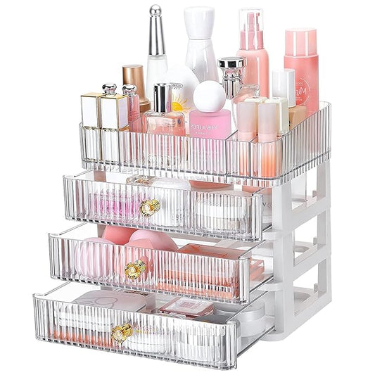 BREIS Acrylic Makeup Organizer,Large Capacity Cosmetics Display Cases with Drawers for Bedroom Vanity Dresser Countertop,Holder Perfume Skincare Lipstick Jewelry Eyeshadow Nail Care, Transparent