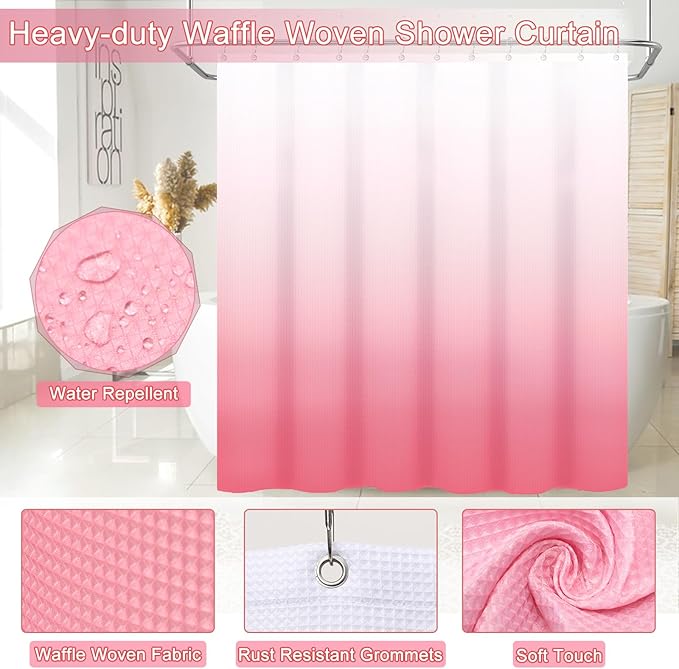 XLHOMO Bathroom Accessories,Bathroom Set with Shower Curtain,Rugs,Trash Can,Lotion Soap Dispenser,Toothbrush Holder,Soap Dish, Tags with Tray（Pink1 ），（Bath Set+Shower Curtain+Bath Rugs）