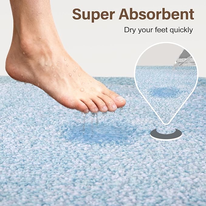 36x24 Large Bathroom Rugs Washable Non Slip, Light Blue Bath Mat for Bathroom Floor Tub, Soft Absorbent Quick Dry Mats for Shower, Bathtub,Home Decor