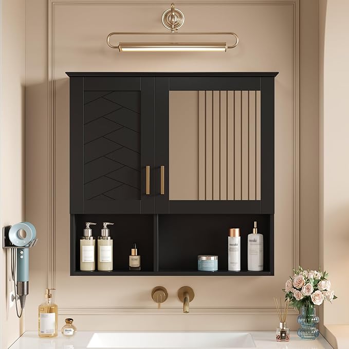 Bathroom Mirror Cabinet, 30 inch Wall Mounted with Adjustable Shelves & Soft Close Doors, High-Define Mirror with Storage