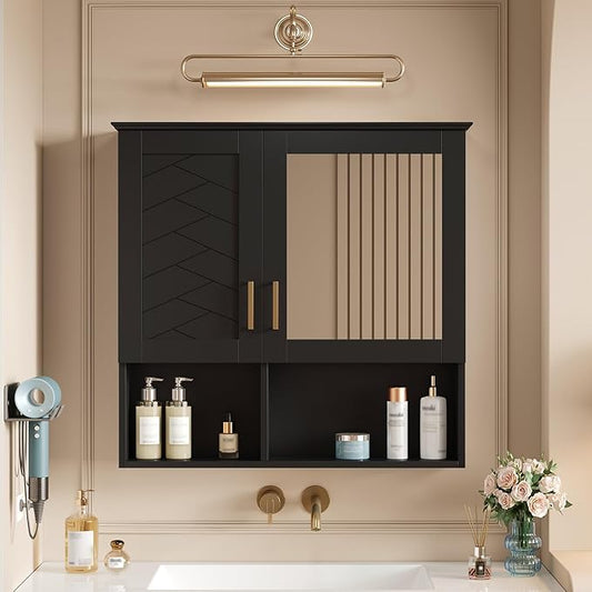 Bathroom Mirror Cabinet, 30 inch Wall Mounted with Adjustable Shelves & Soft Close Doors, High-Define Mirror with Storage