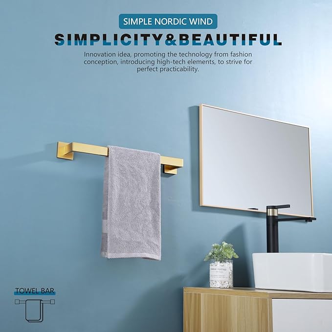 KOKOSIRI Bath Towel Bar Kitchen Dish Cloths Hanger 16 Inch Hand Towel Holder Stainless Steel Wall Mounted, Brushed Gold, B4003BG-L16