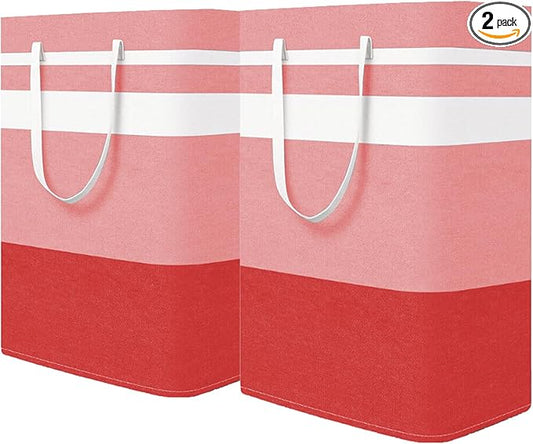 2-Pack Foldable Laundry Basket,Large Laundry Baskets with Handles,Waterproof Laundry Hamper,Collapsible Laundry Hampers for Clothes Organizer 80L (Red)