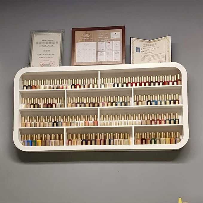 Hanging Wall Nail Polish Organizer, Floating Shelves for Salon Beauty and Manicure Shop, Wooden Nail Polish Display Rack Perfume Rack, White,B